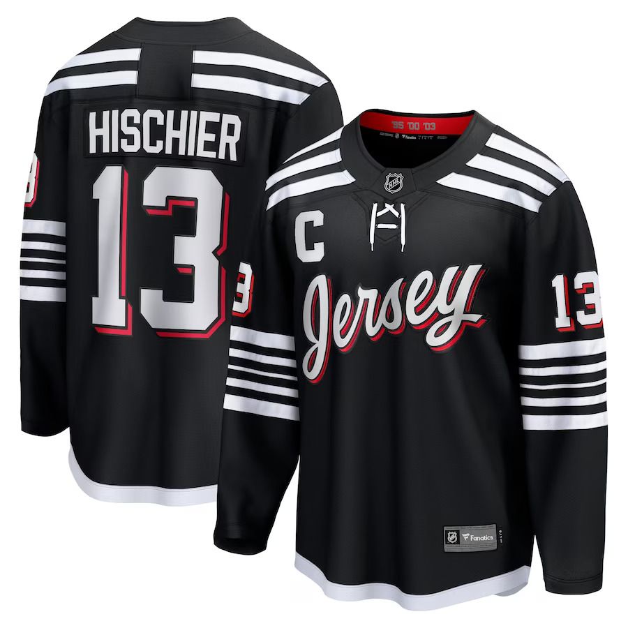 Men New Jersey Devils 13 Nico Hischier Fanatics Branded Black Alternate Premier Breakaway Player NHL Jersey